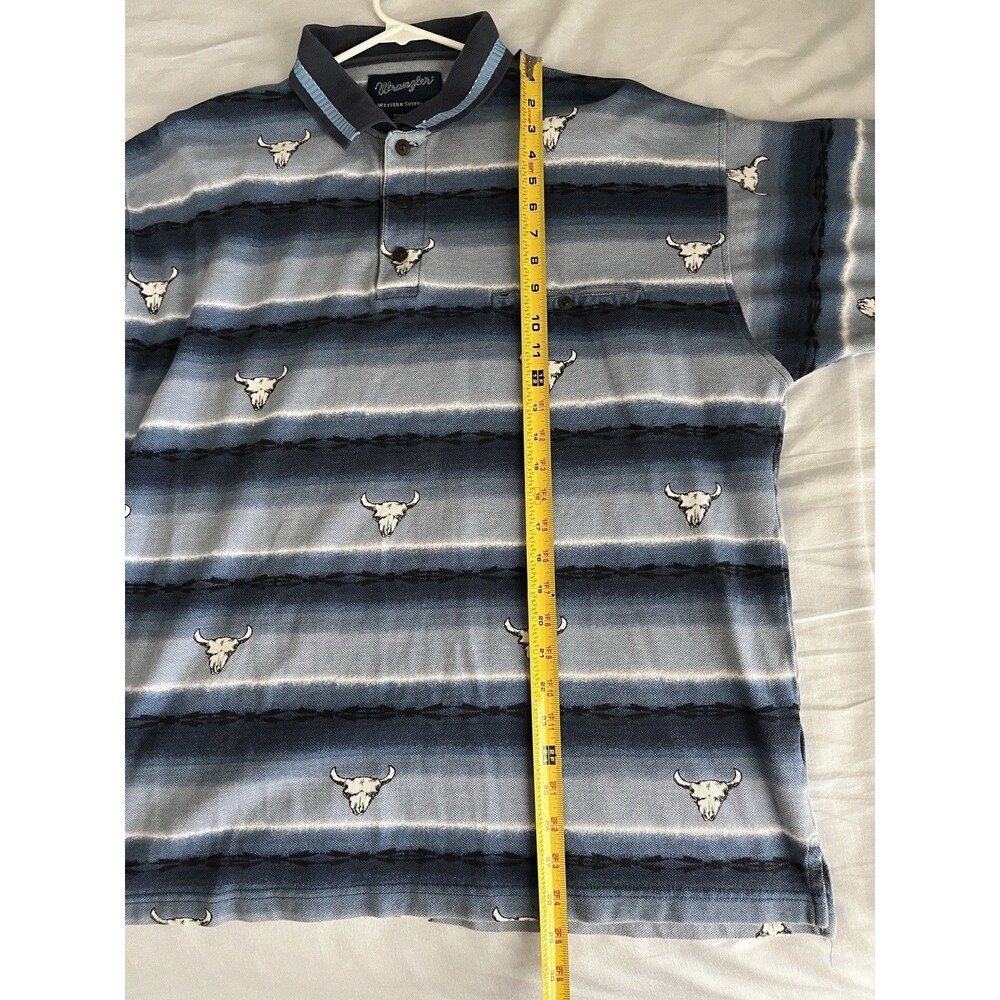 Vintage 90s Wrangler Western Blue Polo Bull Cow Skull Rodeo Cowboy Longhorn XL - Picture 5 of 7